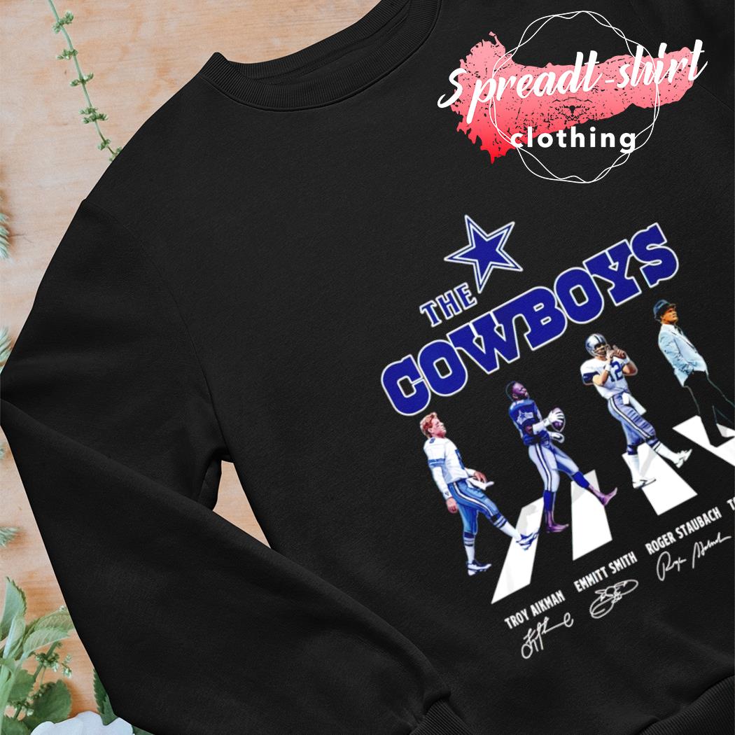 Buy Dallas Cowboys Football NFL Troy Aikman Emmitt Smith Roger Staubach Tom  Laudry Abbey Road Signed Shirt For Free Shipping CUSTOM XMAS PRODUCT COMPANY