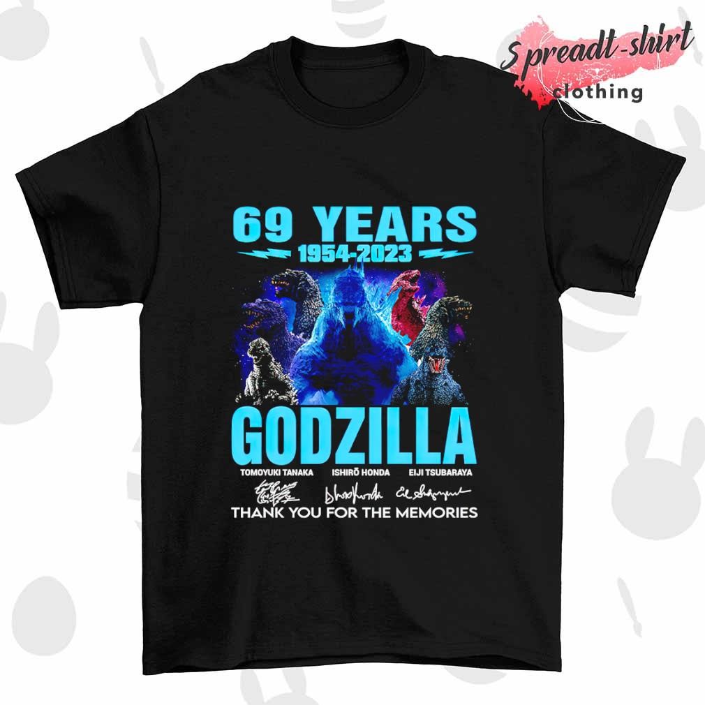 69 years 1954-2023 of the Godzilla signatures thank you for the memories signature shirt