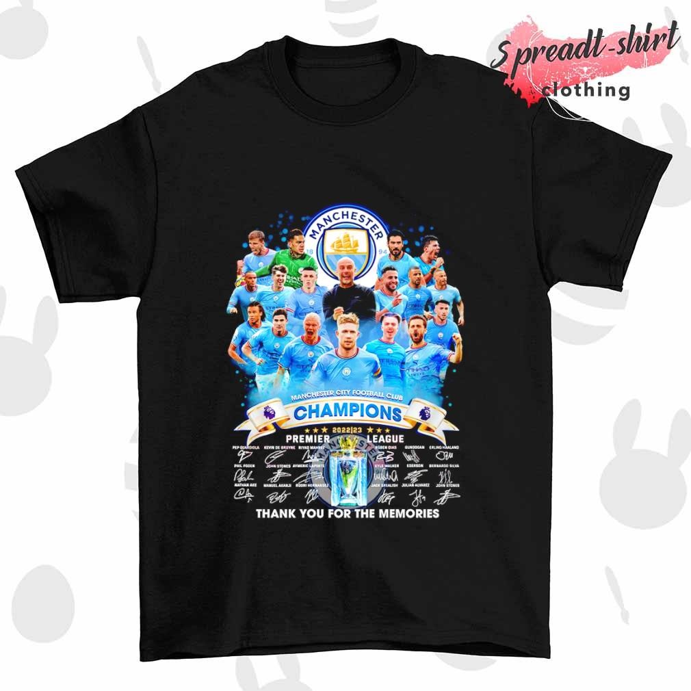 Manchester City Football club champions 2022-2023 Premier league thank you for the memories signature shirt