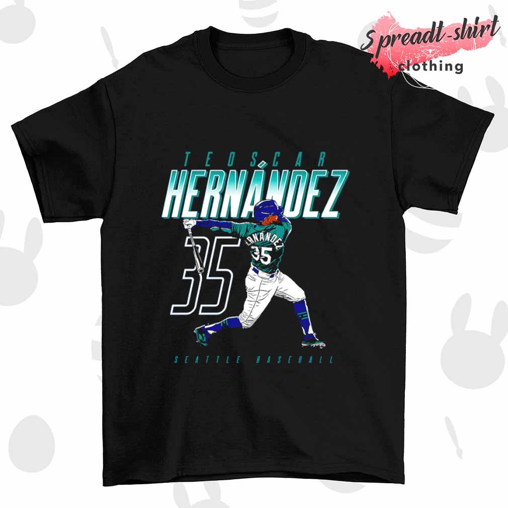 Teoscar Hernández swinging Seattle Baseball shirt