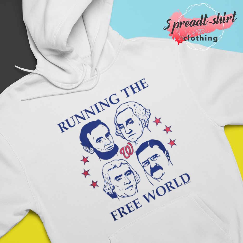 Washington Nationals Running The Free World T-Shirt from Homage. | Grey | Vintage Apparel from Homage.