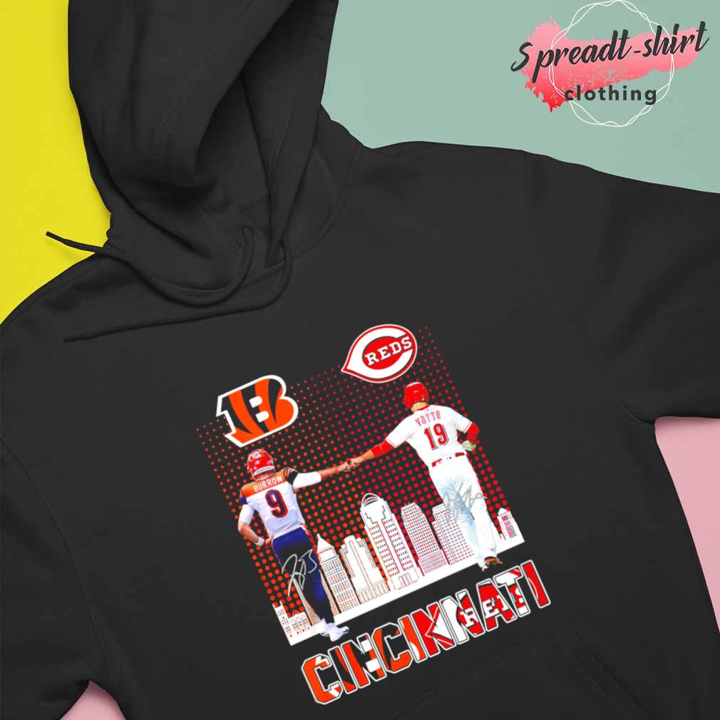 Joe Burrow Cincinnati Bengals and Joey Votto Cincinnati Reds Skyline City  signature shirt, hoodie, sweater, long sleeve and tank top