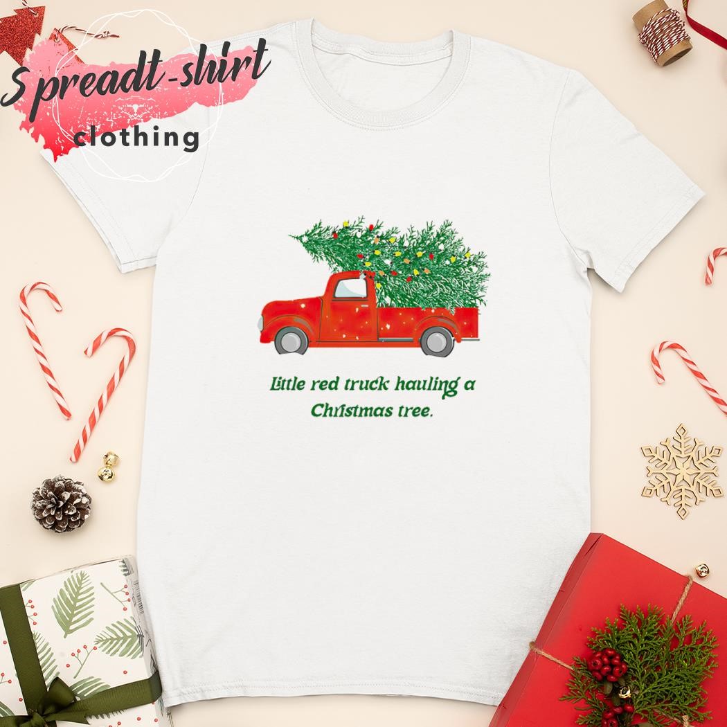 red truck with christmas tree shirt